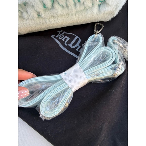 Y2K Von Dutch Fuzzy Blue Mini Bowling Handbag & Slippers Set Size 8 - Picture 6 of 7